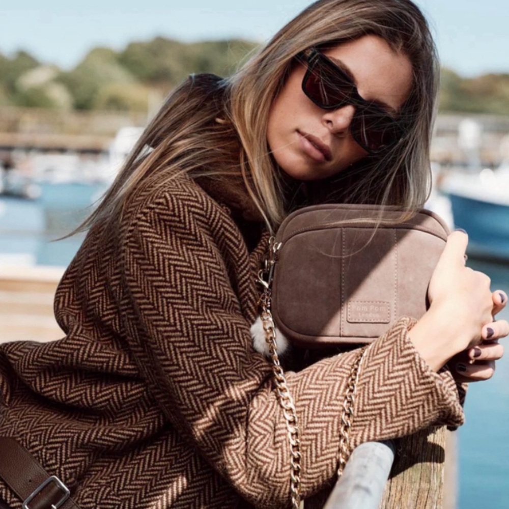 POM POM • Mayfair Suede Bag Mocha & Accessories Crossbody Bag Clutch - Picture 2 of 7